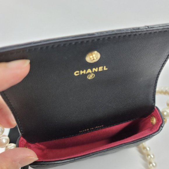 Chanel Mini Clutch Bag Flap Card Holder with pearls chain NEW - Picture 8 of 14